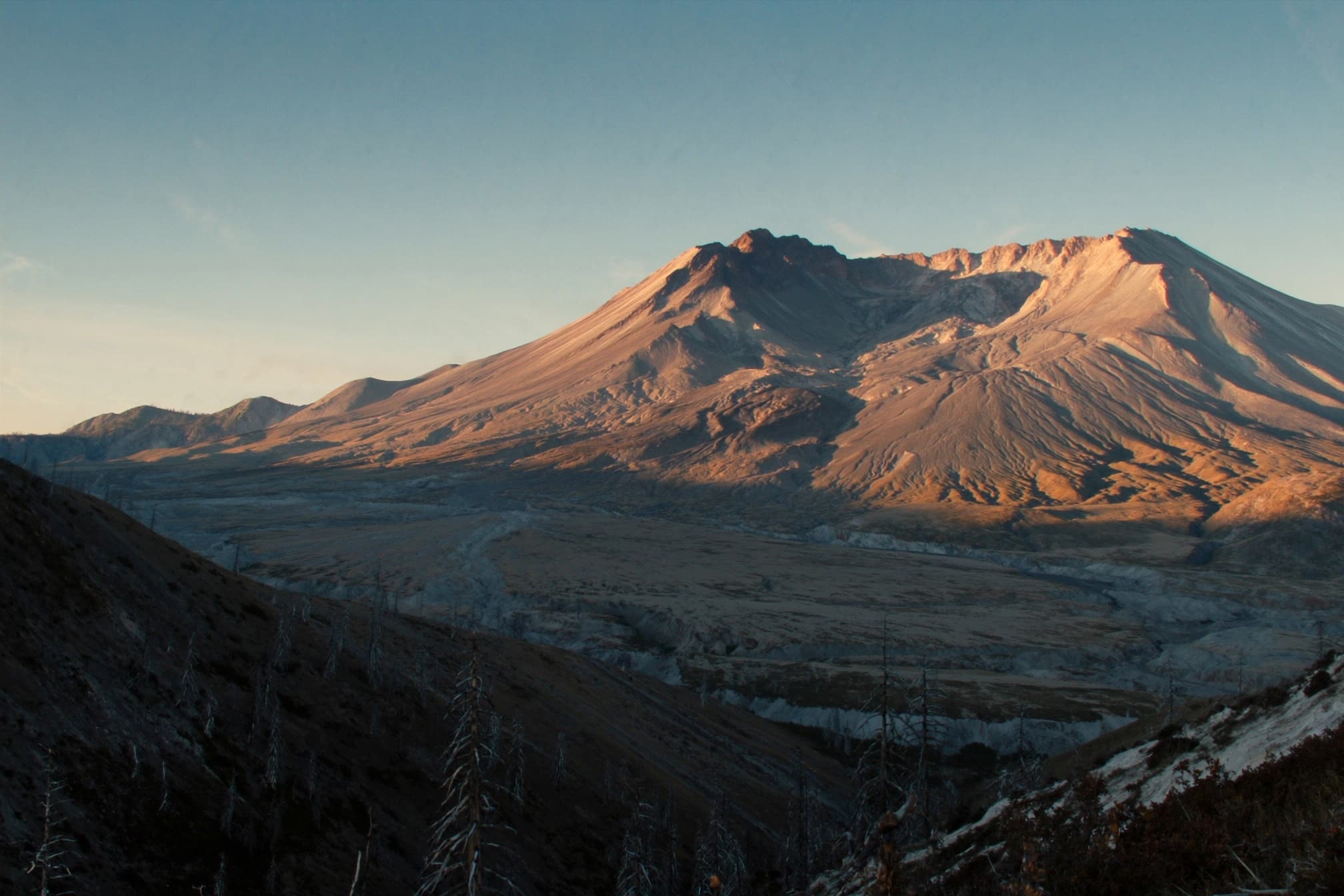 The horseshoe crater of Mount St. Helens at dusk