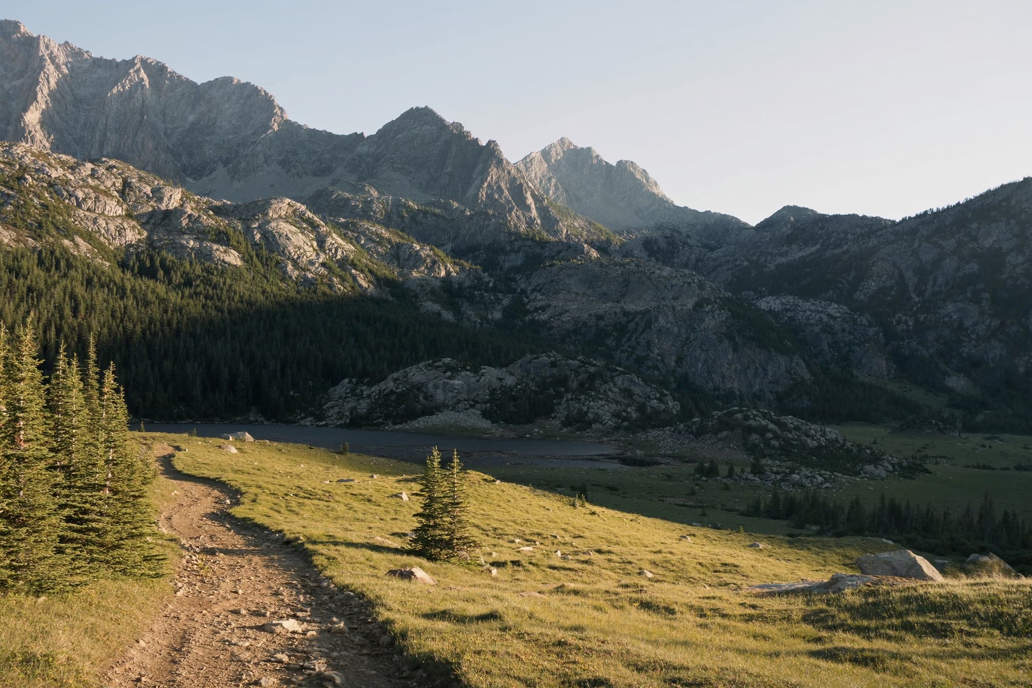 The Pacific Crest Trail through Goat Rocks meadows